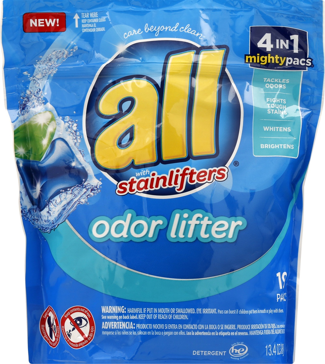 slide 9 of 9, All with Stainlifters 4 in 1 Mightypacs Odor Lifter Detergent 19 ea, 19 ct