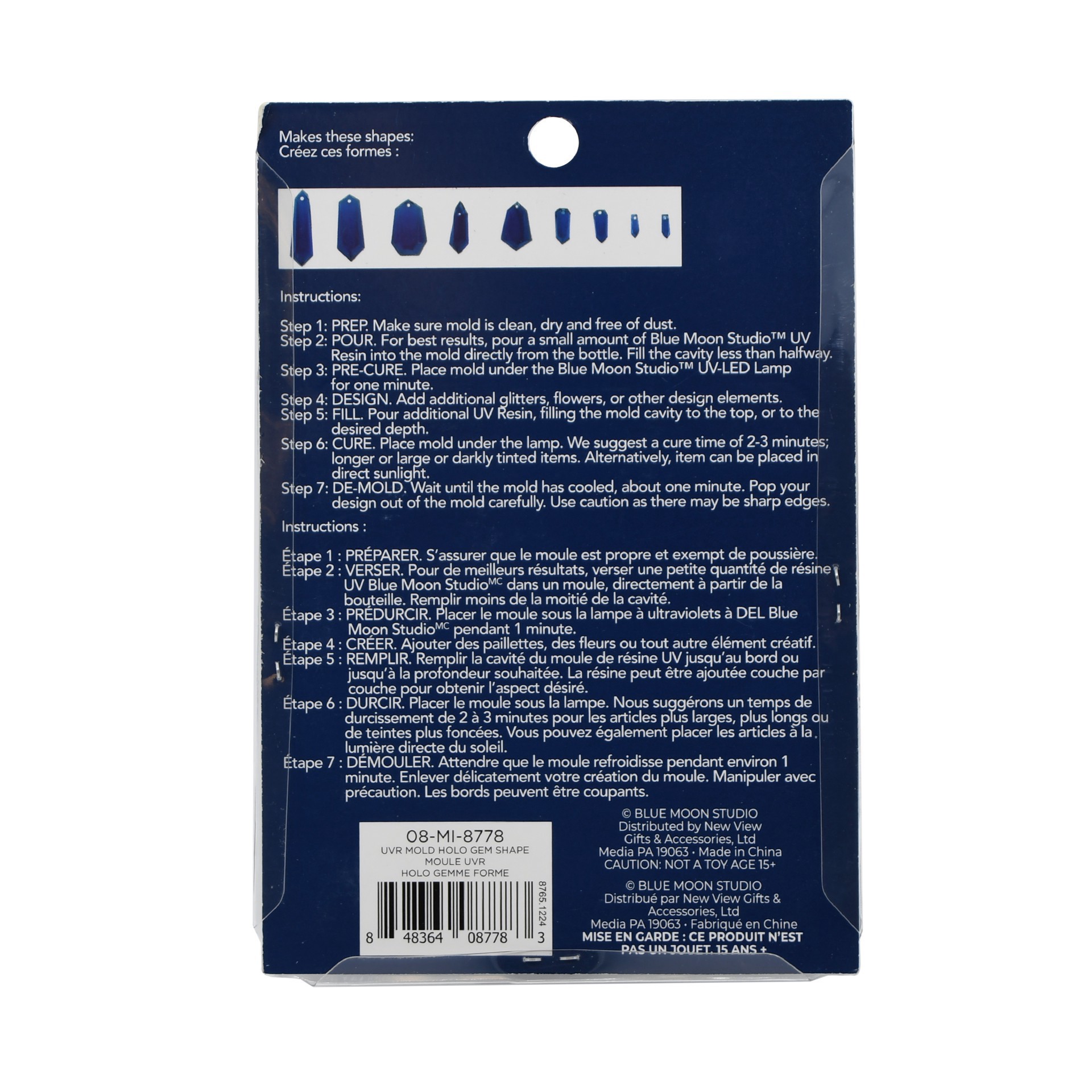 slide 3 of 5, Blue Moon Studio Uv Resin Craft Holographic Faceted Gems Silicone Mold, 3.15 in x 3.54 in x 0.47 in