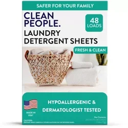 Clean People Laundry Detergent Sheets, Stain Fighting, Fresh & Clean, 48 Loads