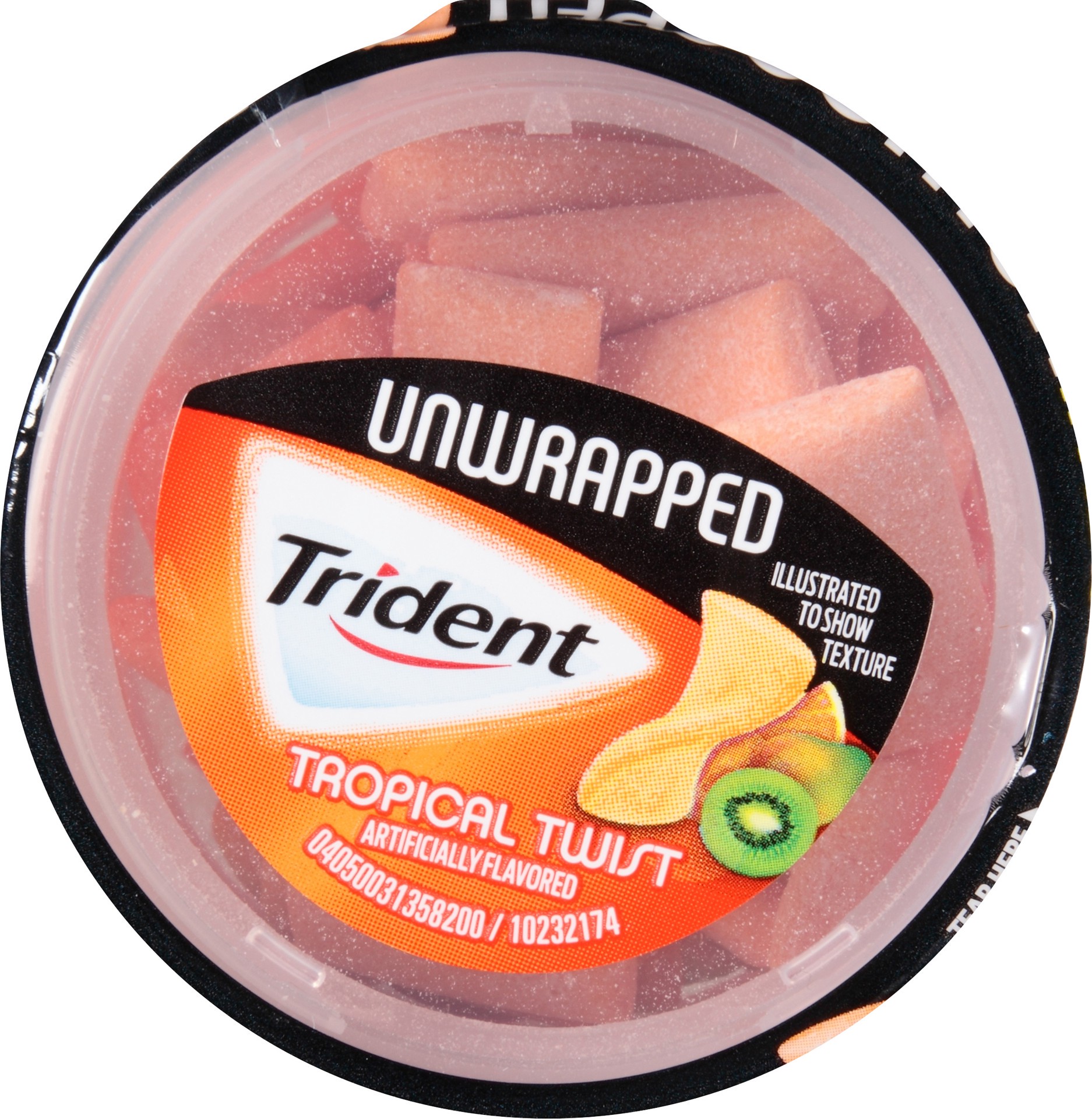 slide 5 of 5, Trident Unwrapped Sugar Free Gum, Tropical Twist Flavor, 1 Go-Cup (50 Pieces Total), 0.26 lb