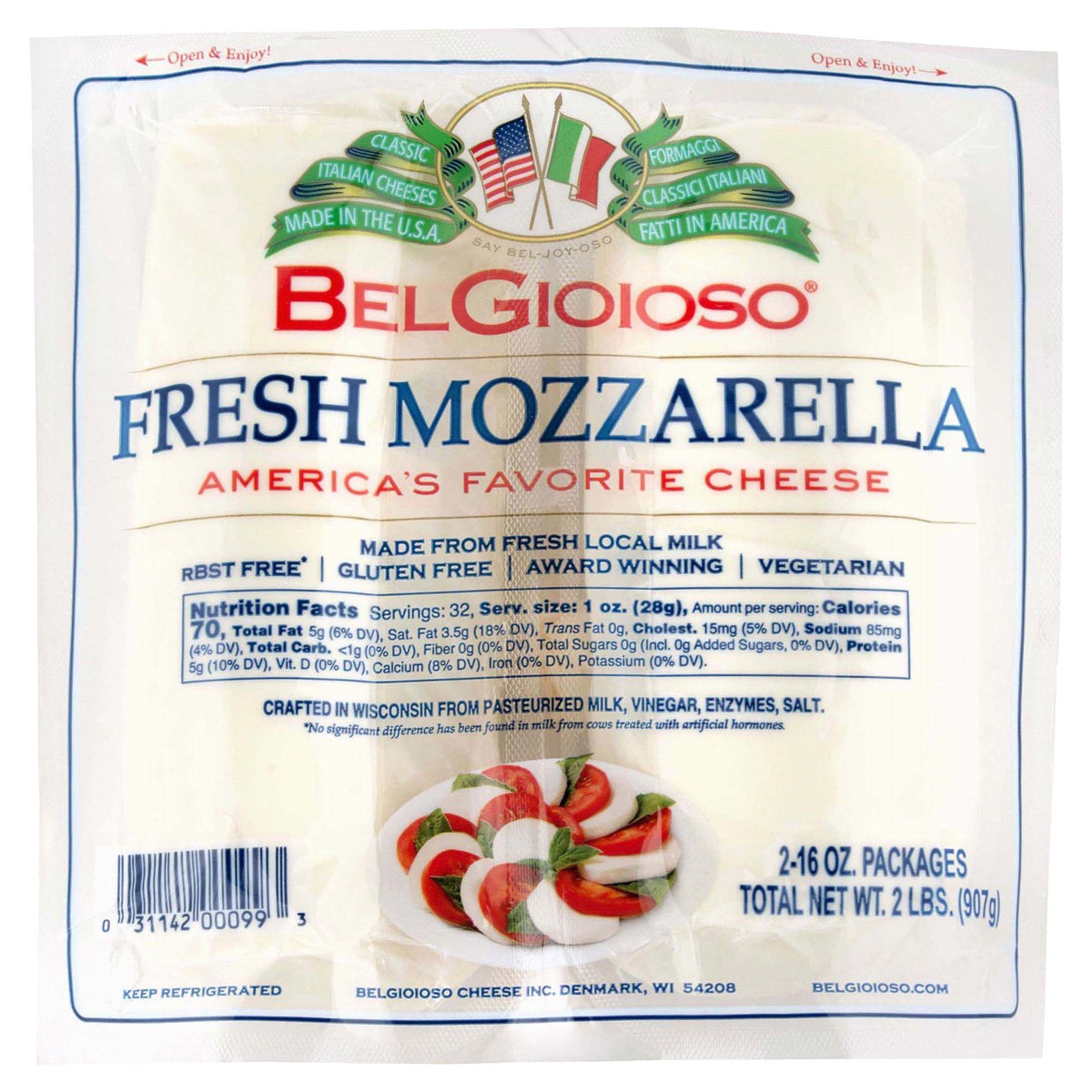 slide 1 of 9, Belgioioso Fresh Mozzarella Log, 2 packages, 2 ct; 16 oz
