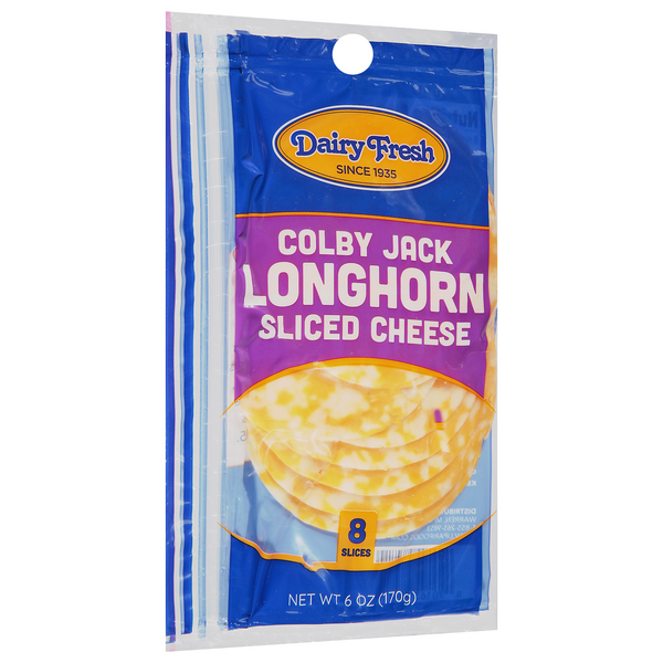 slide 1 of 1, Dairy Fresh Colby Jack Longhorn Sliced Cheese 8 Slices, 8 ct