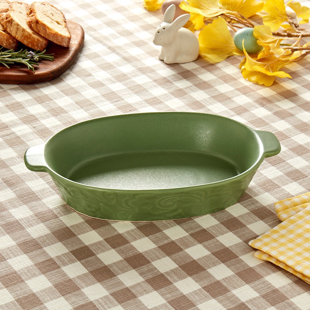 slide 2 of 3, Tabletops Unlimited SDS for HD Designs Ceramic Oval Baker with Handles, 11 x 6.84 x 1.8 in