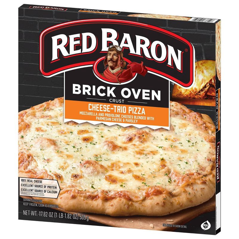 slide 2 of 9, Red Baron Cheese Trio Brick Oven Frozen Pizza - 17.82oz, 17.82 oz