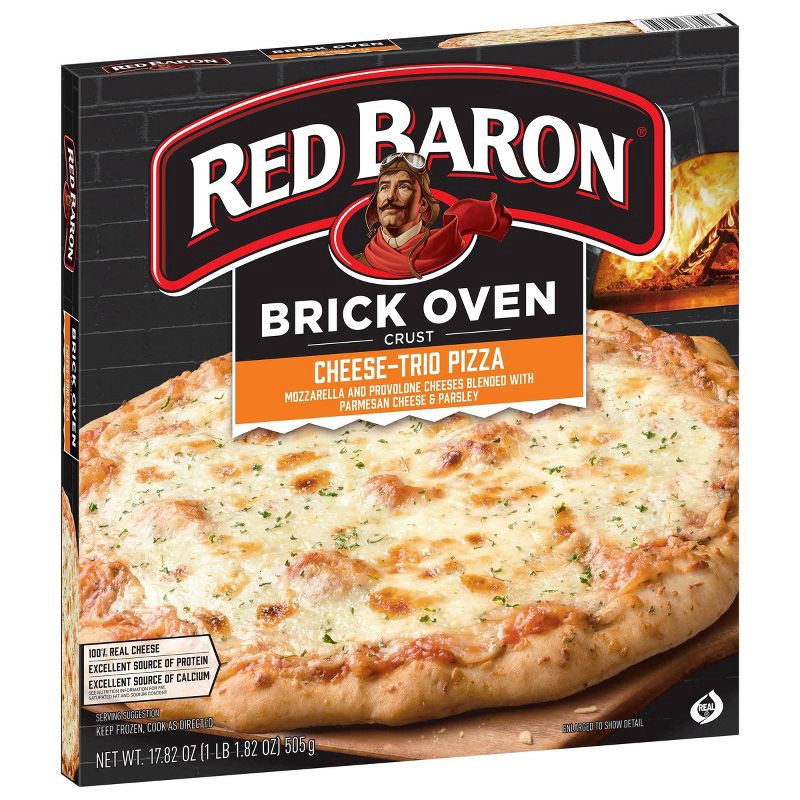slide 3 of 9, Red Baron Cheese Trio Brick Oven Frozen Pizza - 17.82oz, 17.82 oz