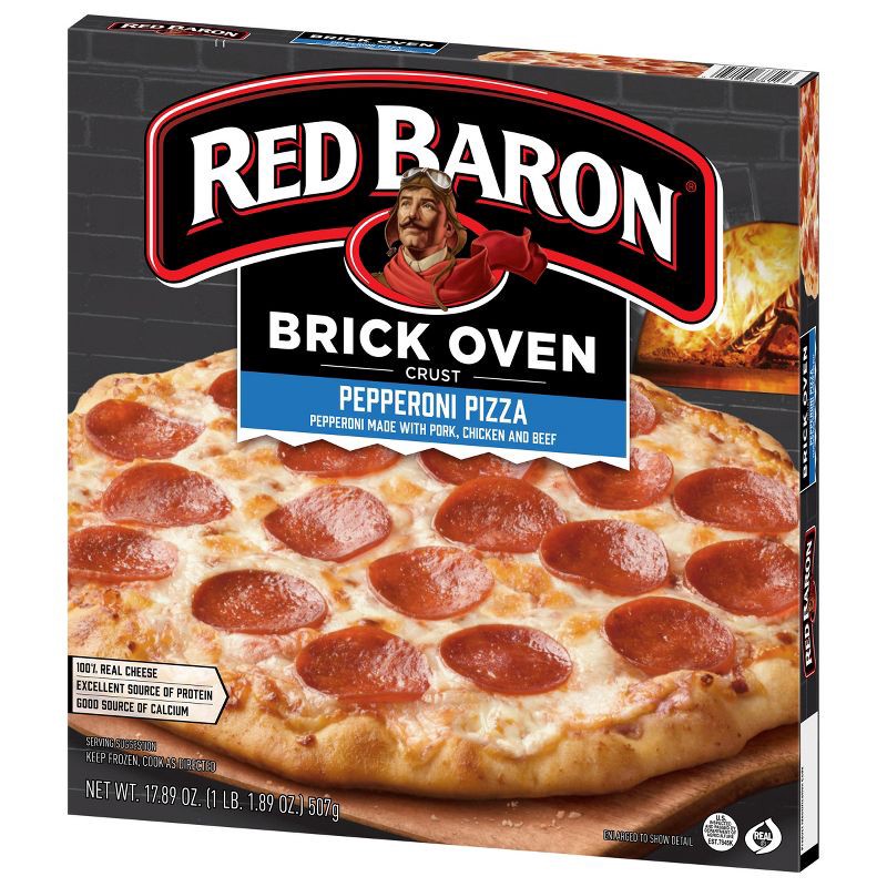 slide 2 of 8, Red Baron Pepperoni Brick Oven Frozen Pizza - 17.89oz, 17.89 oz