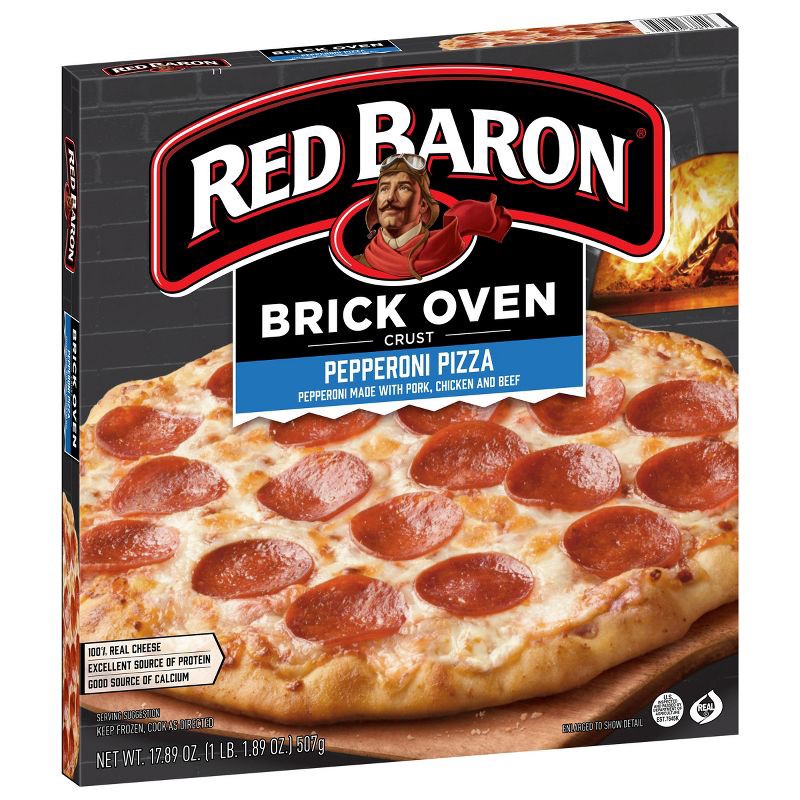 slide 3 of 9, Red Baron Pepperoni Brick Oven Frozen Pizza - 17.89oz, 17.89 oz
