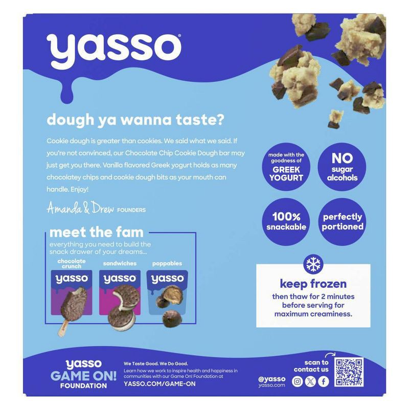 slide 3 of 8, Yasso Frozen Greek Yogurt - Chocolate Chip Cookie Dough Bars - 4ct, 4 ct