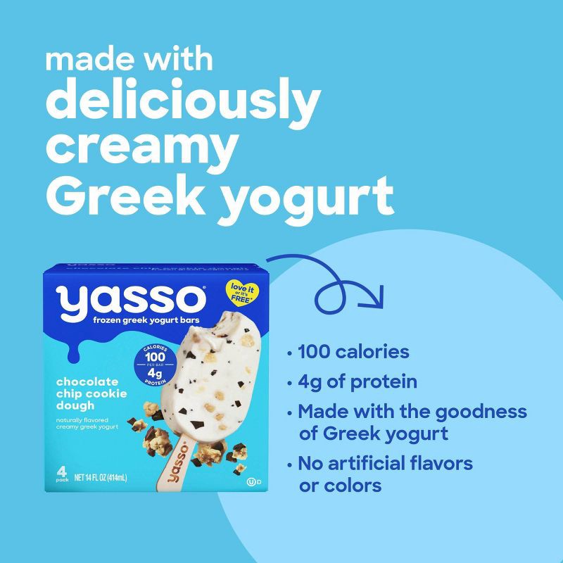 slide 3 of 7, Yasso Frozen Greek Yogurt - Chocolate Chip Cookie Dough Bars - 4pk/14 fl oz, 4 ct, 14 fl oz