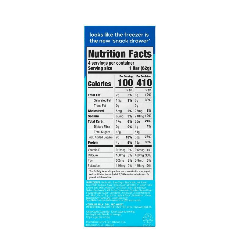 slide 7 of 7, Yasso Frozen Greek Yogurt - Chocolate Chip Cookie Dough Bars - 4pk/14 fl oz, 4 ct, 14 fl oz
