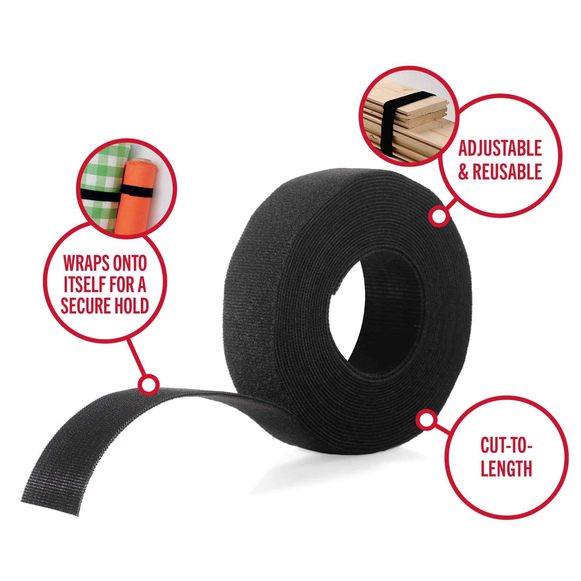 slide 2 of 6, VELCRO Brand 30 Feet Black Hooks ONE-WRAP Roll 30ft x 1 1/2in Roll Black Hook loop fastener, 1 ct