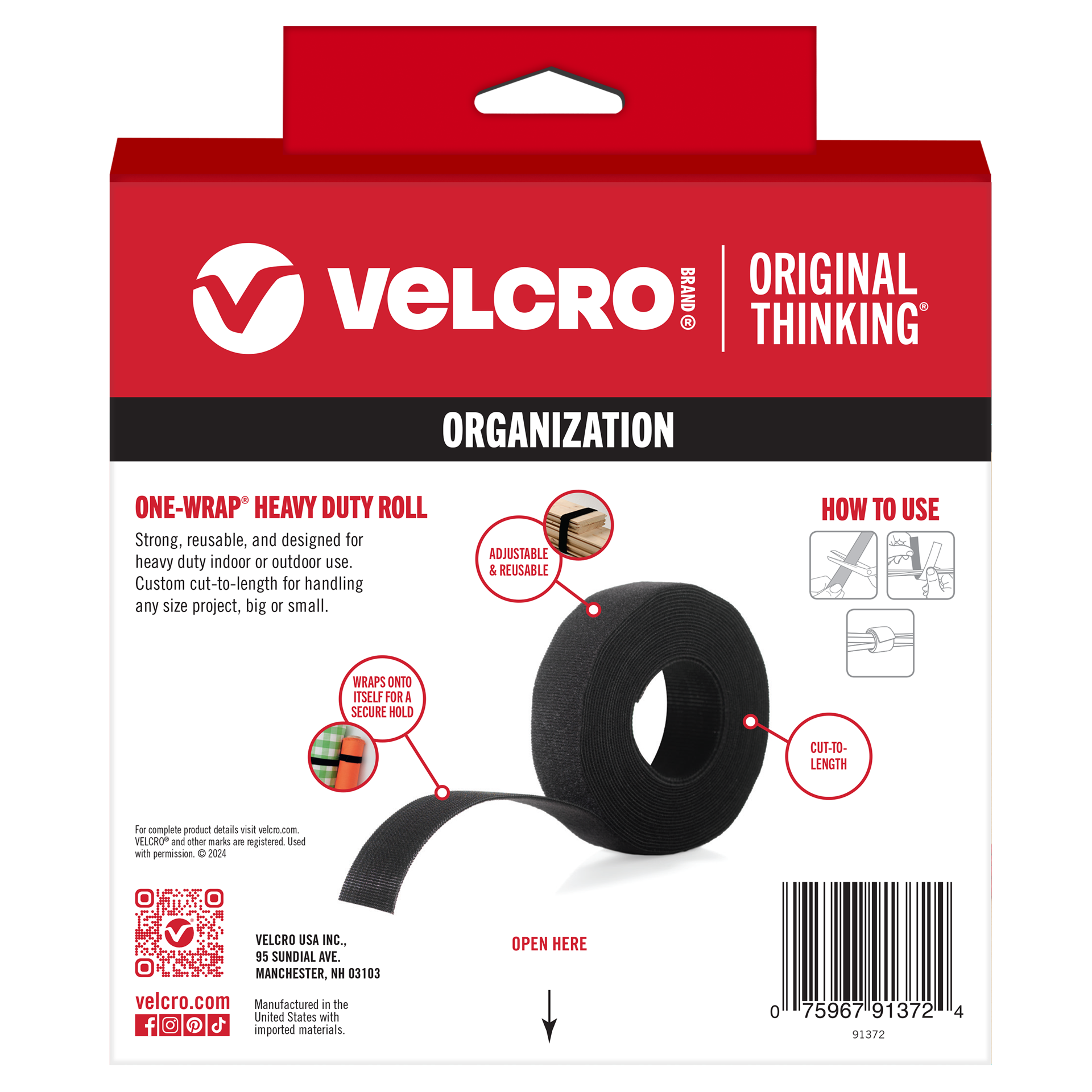 slide 6 of 6, VELCRO Brand 30 Feet Black Hooks ONE-WRAP Roll 30ft x 1 1/2in Roll Black Hook loop fastener, 1 ct