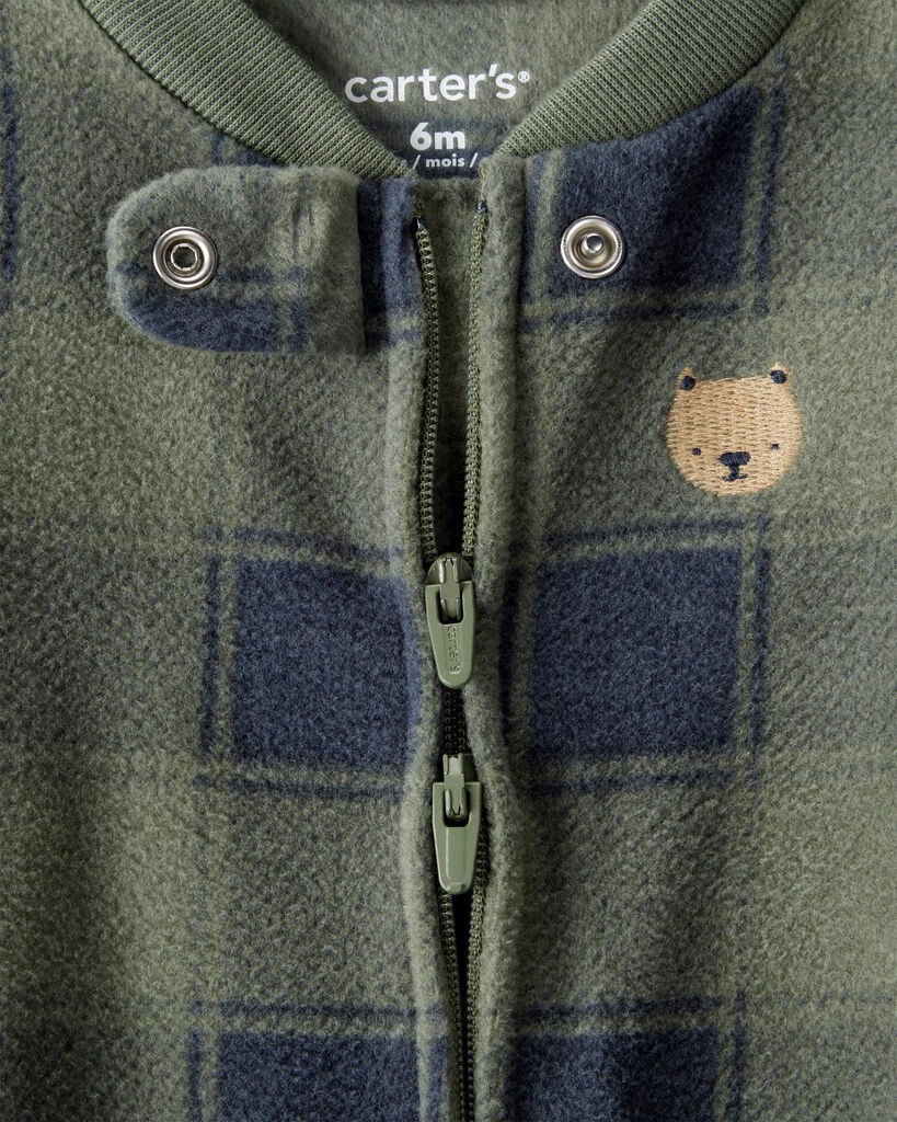 slide 2 of 3, Carter's Carters Baby Boy Bear Plaid Print Loose Fit Long-Sleeve Sleep & Play Pajamas - Green Green NB, 1 ct