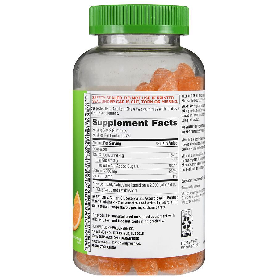 slide 4 of 5, Walgreens Vitamin C 250 mg Gummies Natural Orange, 150 ct