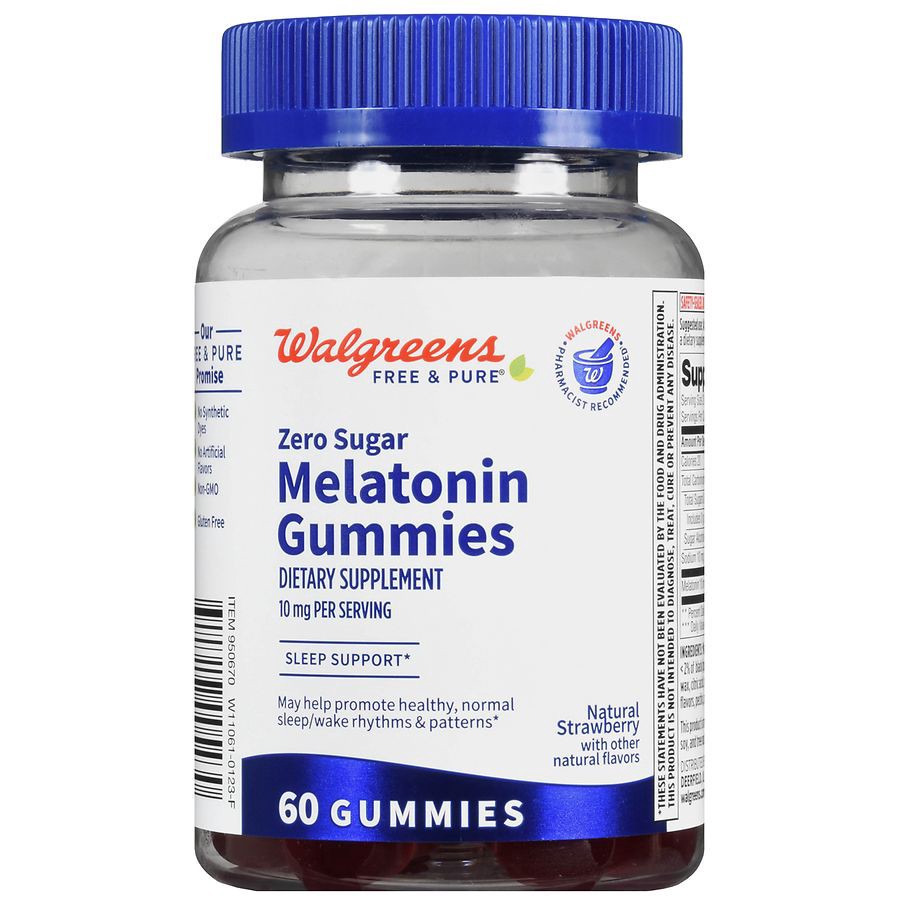 slide 5 of 5, Walgreens Free & Pure Zero Sugar Melatonin Gummies 10mg, 60 ct