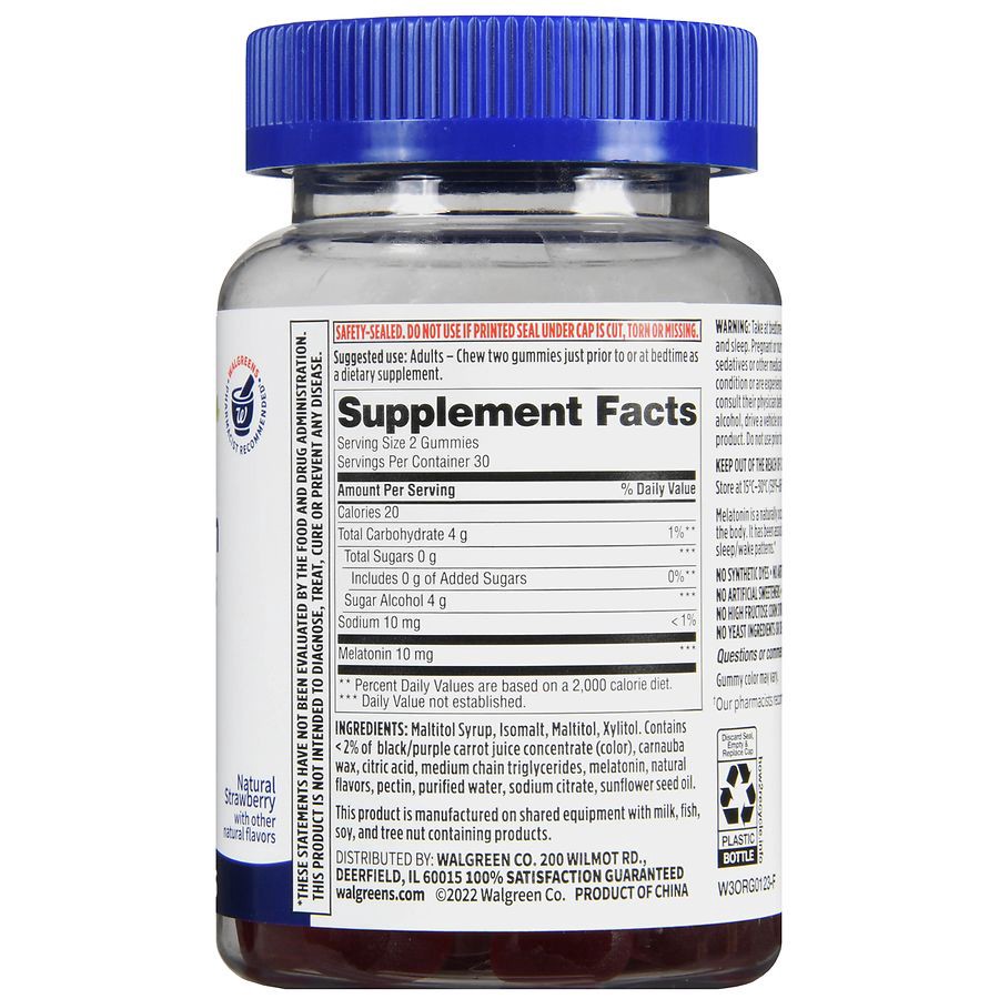 slide 4 of 5, Walgreens Free & Pure Zero Sugar Melatonin Gummies 10mg, 60 ct
