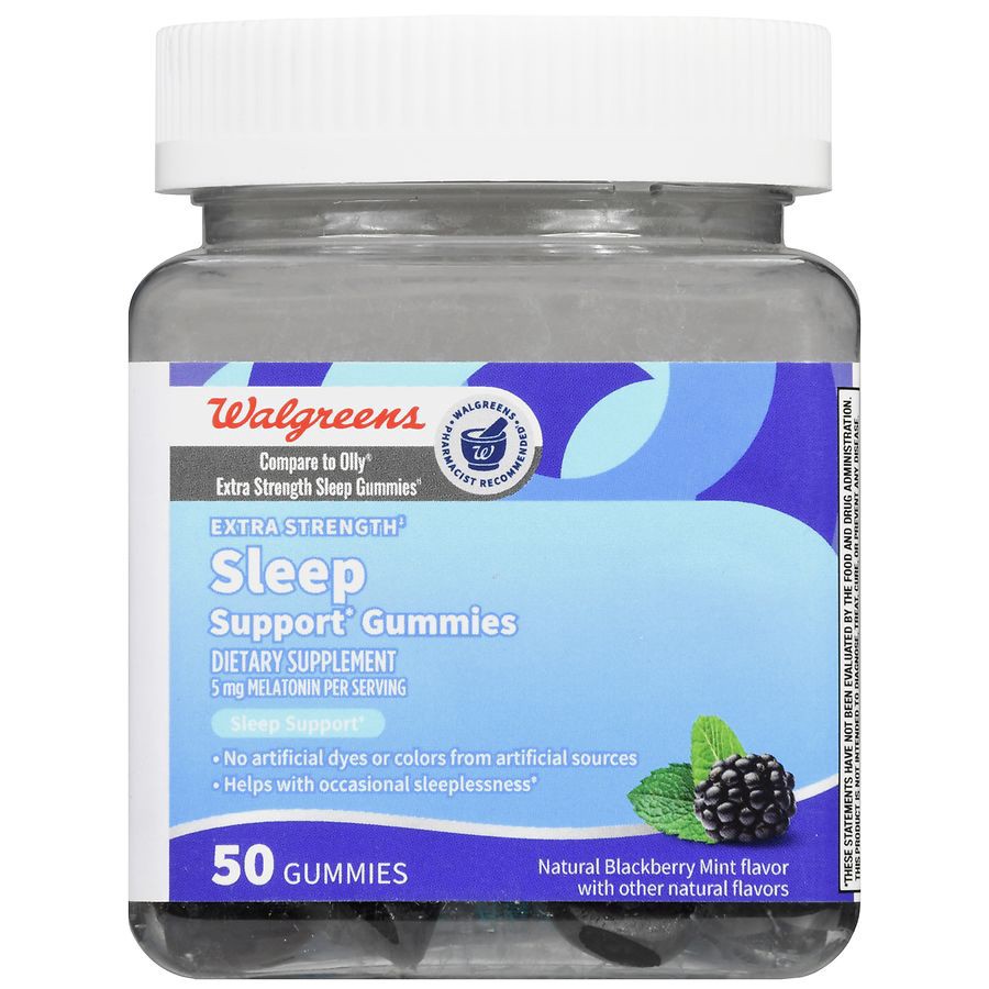 slide 5 of 5, Walgreens Extra Strength Sleep Support Gummies Natural Blackberry Mint, 50 ct