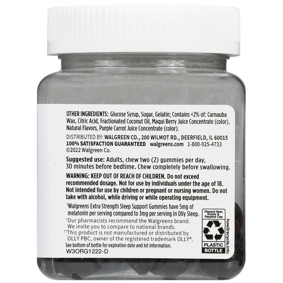 slide 4 of 5, Walgreens Extra Strength Sleep Support Gummies Natural Blackberry Mint, 50 ct
