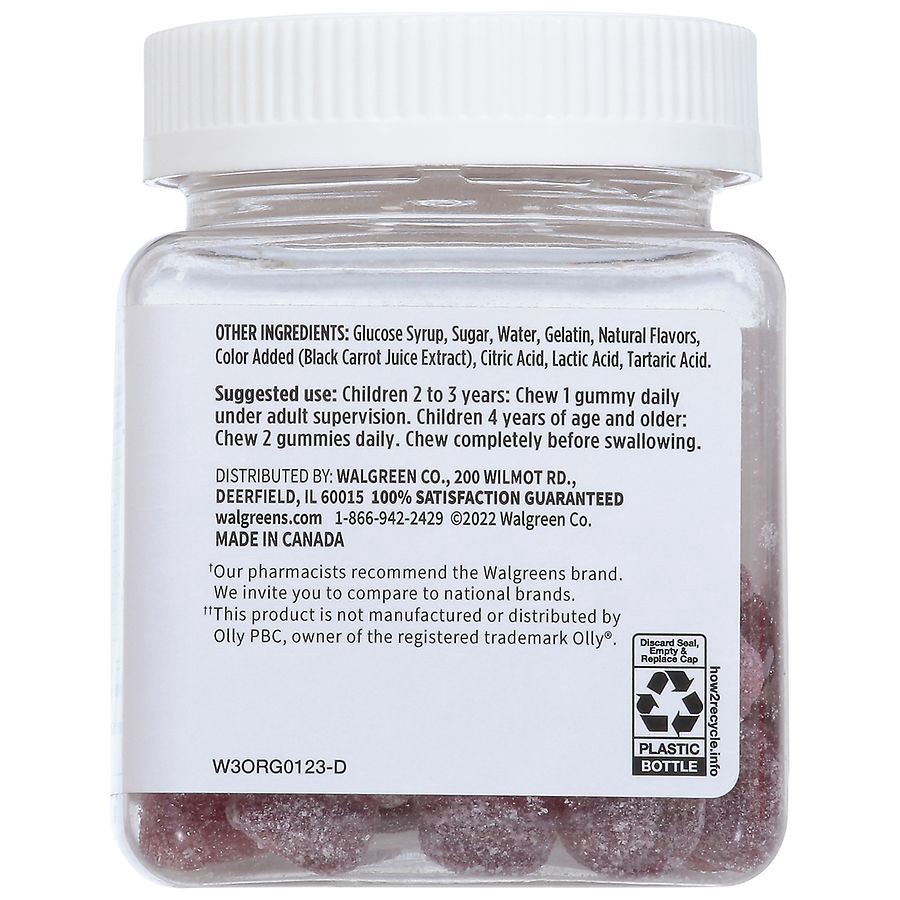 slide 5 of 5, Walgreens Children's Multivitamin + Probiotic Gummies Strawberry, Peach, Mixed Berry & Elderberry, 70 ct