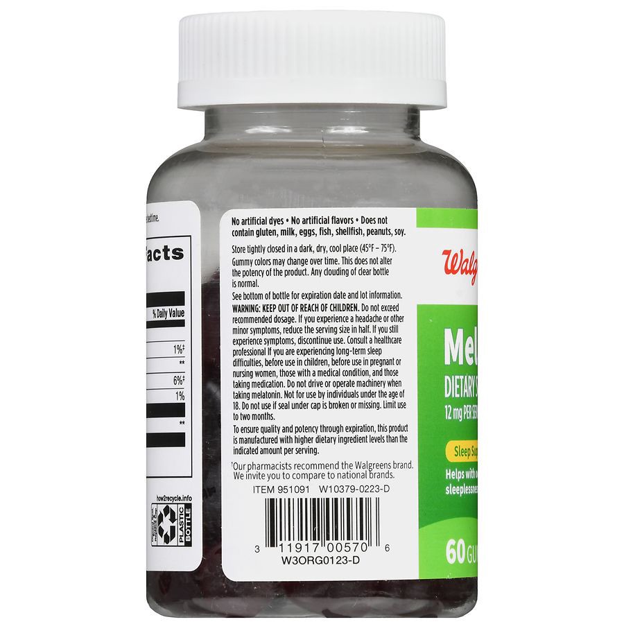slide 3 of 5, Walgreens Melatonin 12 mg Gummies Natural Strawberry, 60 ct