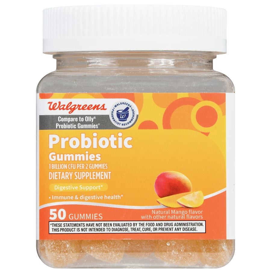 slide 5 of 5, Walgreens Probiotic 1 Billion CFU Gummies Natural Mango, 50 ct