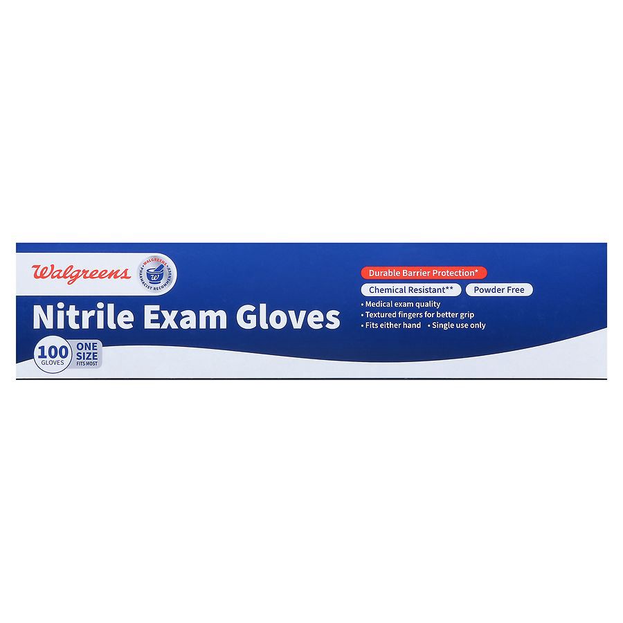slide 4 of 5, Walgreens Nitrile Exam Gloves One Size Fits Most, 100 ct