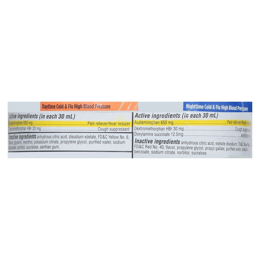 slide 3 of 4, Walgreens Cold & Flu High Blood Pressure Liquid Day & Night Pack, 8 fl oz x 2 ct