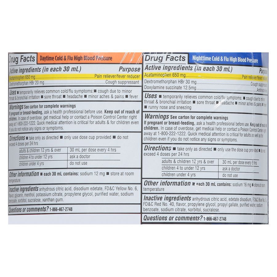 slide 2 of 4, Walgreens Cold & Flu High Blood Pressure Liquid Day & Night Pack, 8 fl oz x 2 ct