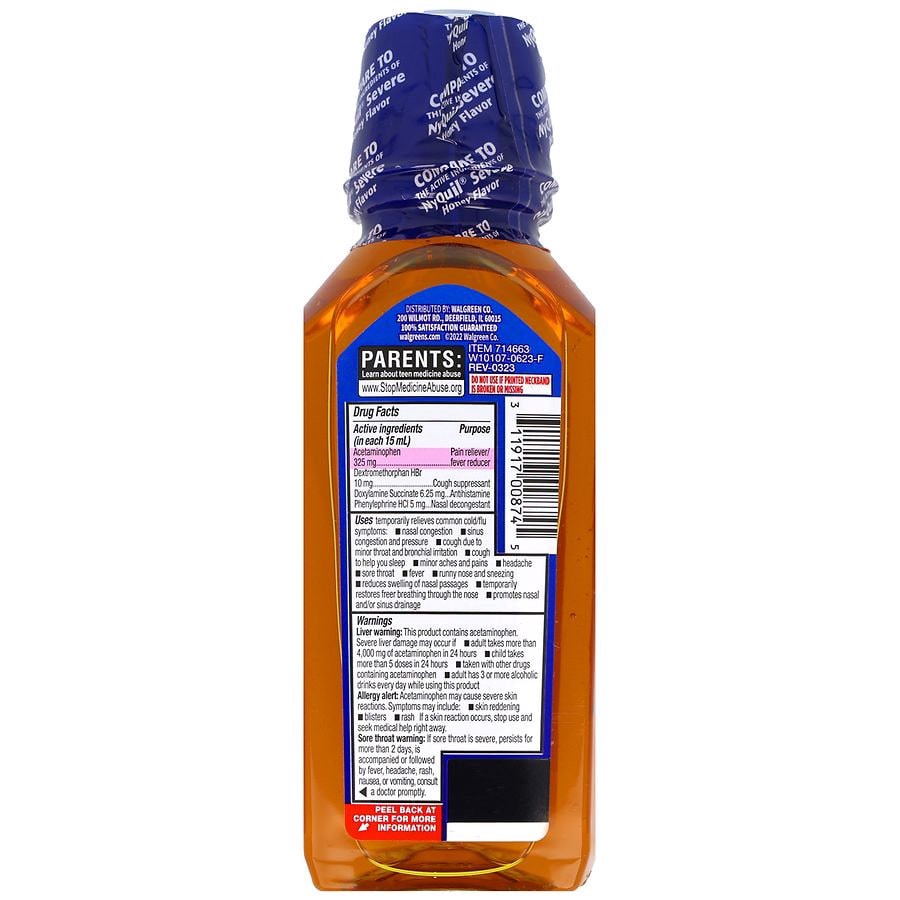 slide 4 of 5, Walgreens Nighttime Severe Cold and Flu Relief, Liquid Medicine, 12 fl oz