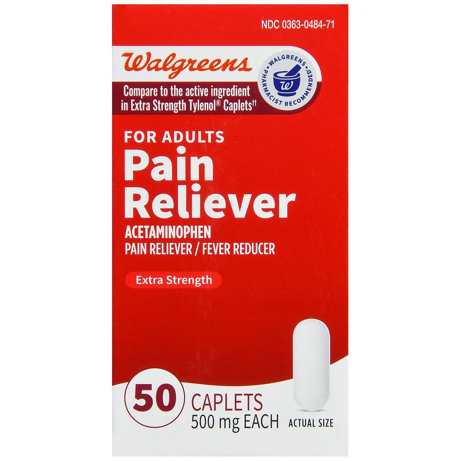 slide 4 of 5, Walgreens Extra Strength Pain Reliever Acetaminophen Caplets, 50 ct