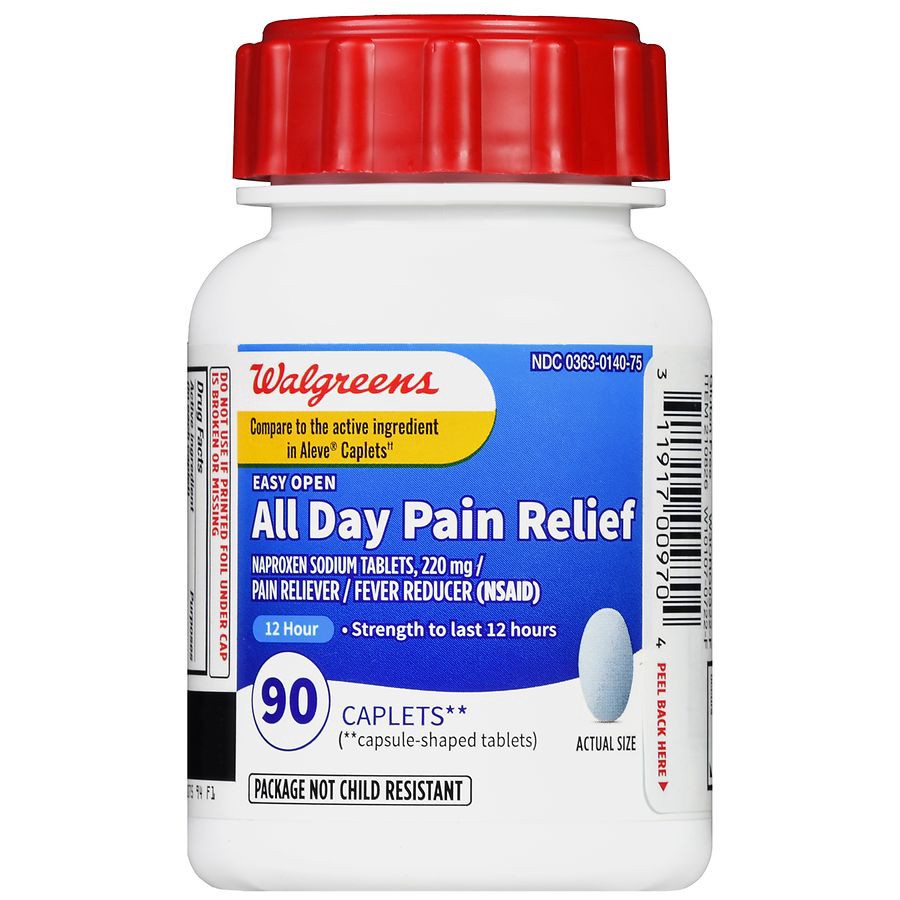 slide 4 of 5, Walgreens Easy Open All Day Pain Relief Caplets, 90 ct