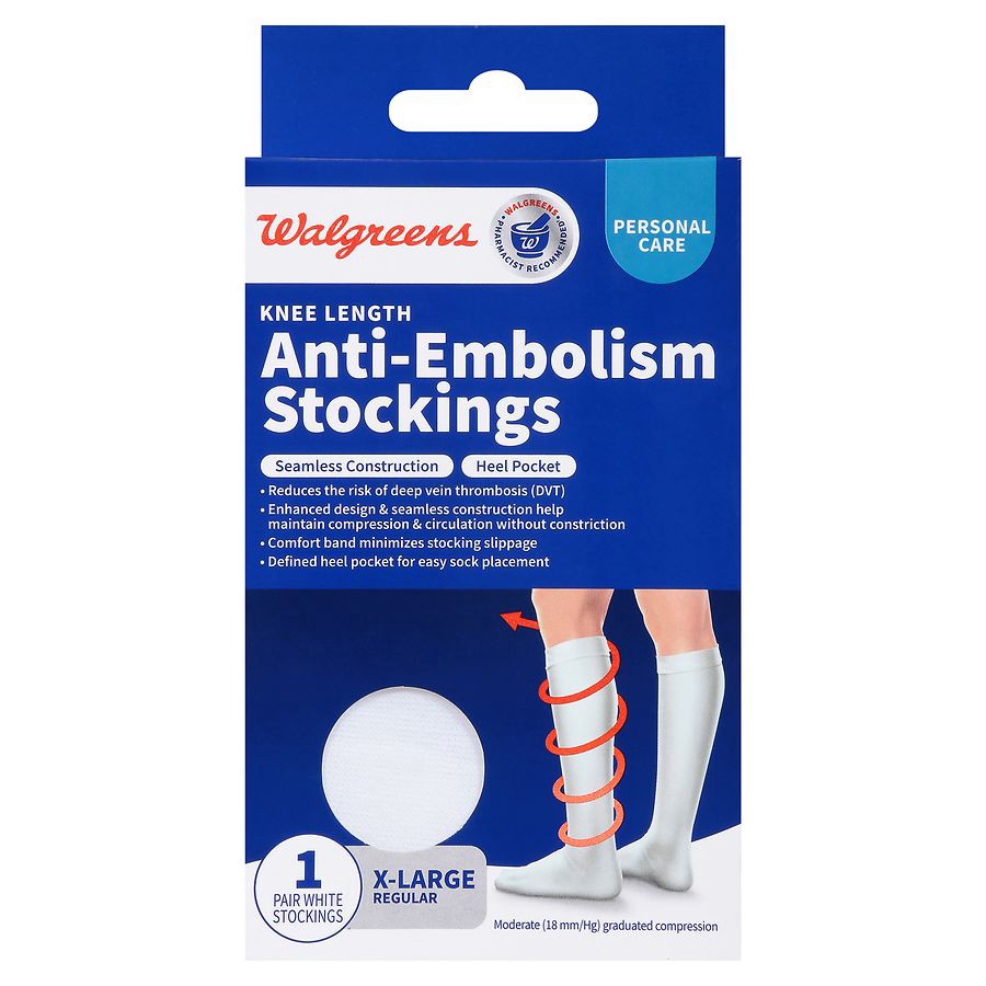 slide 2 of 5, Walgreens Knee Length Anti-Embolism Stockings White, XL