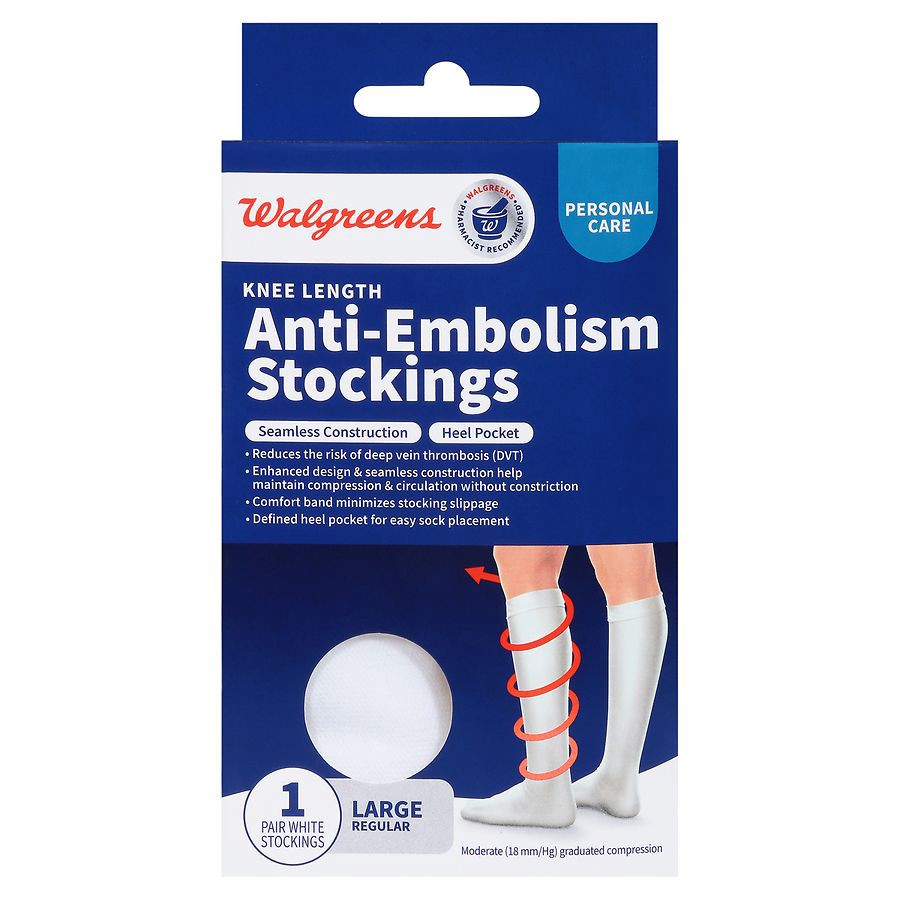 slide 2 of 5, Walgreens Anti-Embolism Stockings Knee High White, LG