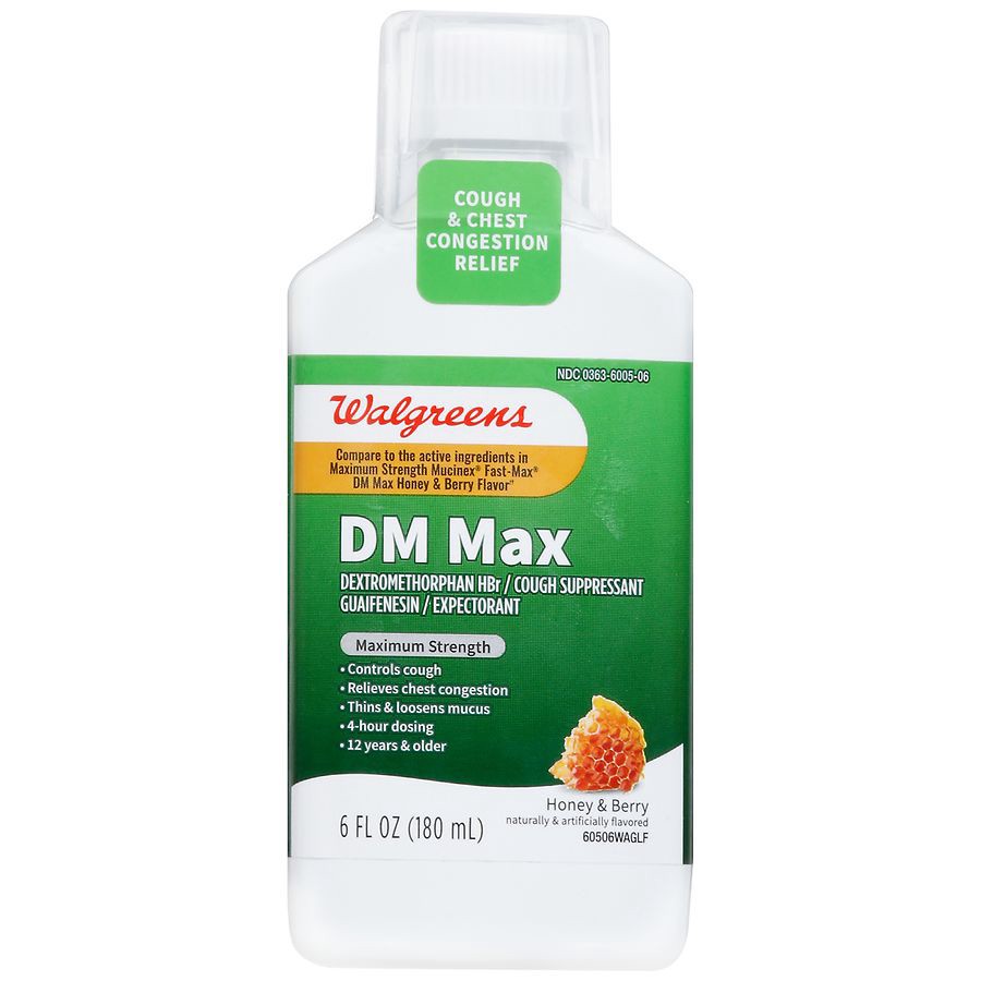 slide 2 of 5, Walgreens Maximum Strength DM Max Cough & Chest Congestion Relief Honey & Berry, 6 fl oz