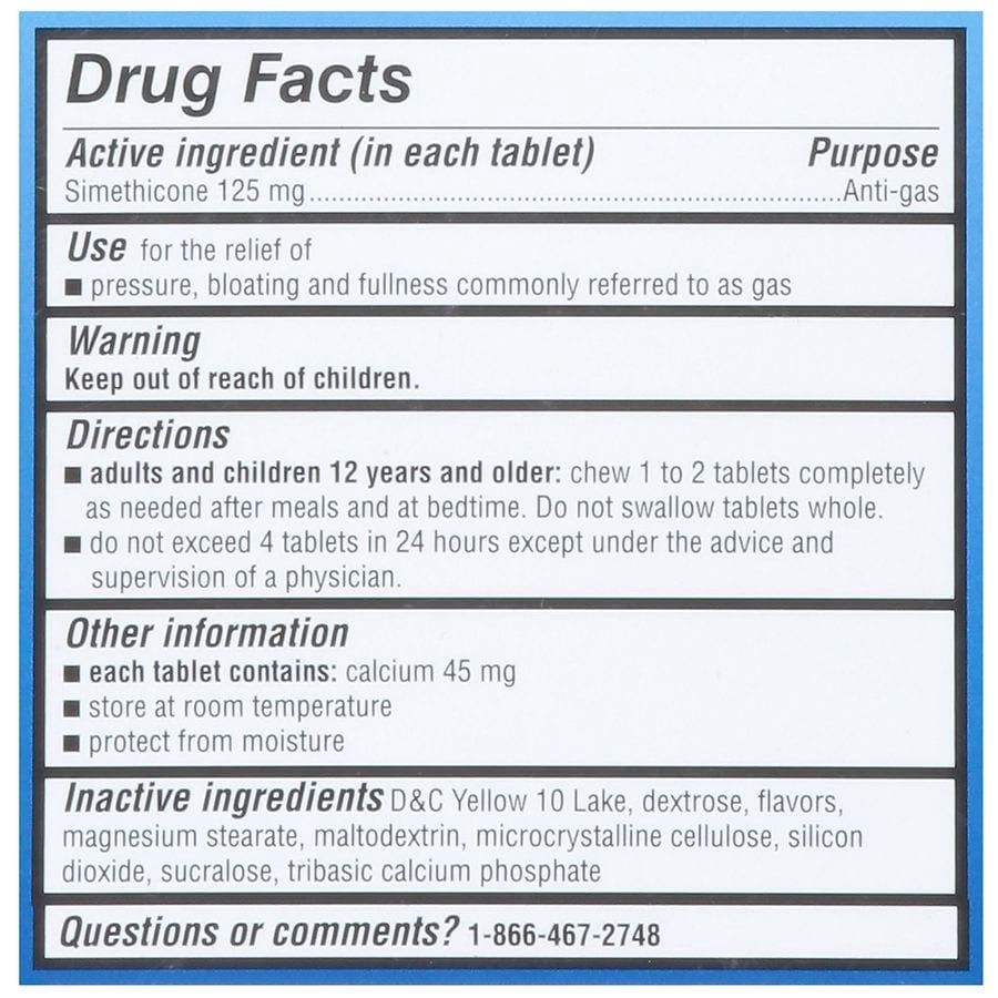 slide 5 of 5, Walgreens Gas Relief Chewable Tablets Extra Strength, 18 ct
