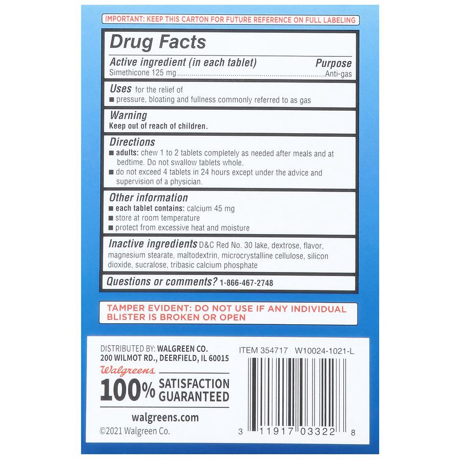 slide 5 of 5, Walgreens Gas Relief Chewable Tablets Extra Strength, 48 ct