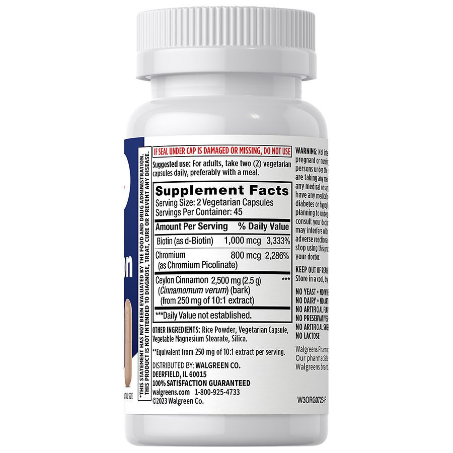slide 2 of 3, Walgreens Ceylon Cinnamon plus Biotin and Chromium Capsules, 90 ct