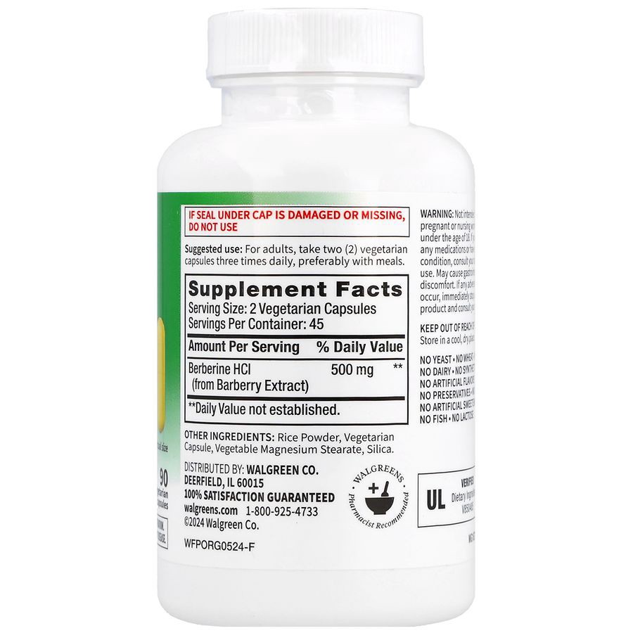 slide 5 of 5, Walgreens Berberine HCI 500 mg Capsules, 90 ct