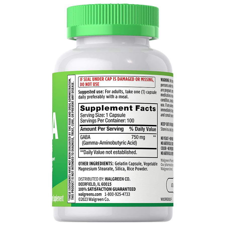 slide 2 of 3, Walgreens GABA Supplement 750 mg Capsules for Stress Support, 100 ct