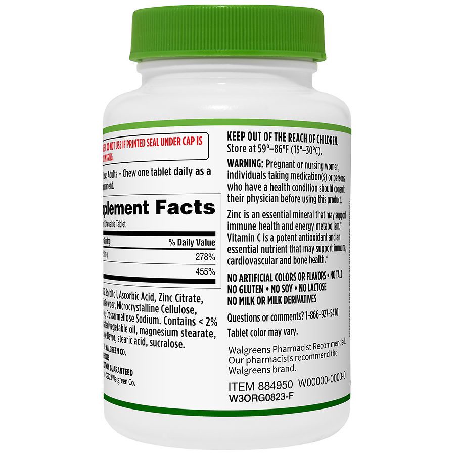 slide 3 of 4, Walgreens Chewable Zinc + Vitamin C Tablets, 100 ct