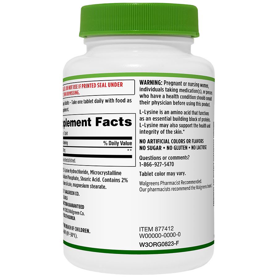 slide 2 of 4, Walgreens L-Lysine 500mg, 100 ct