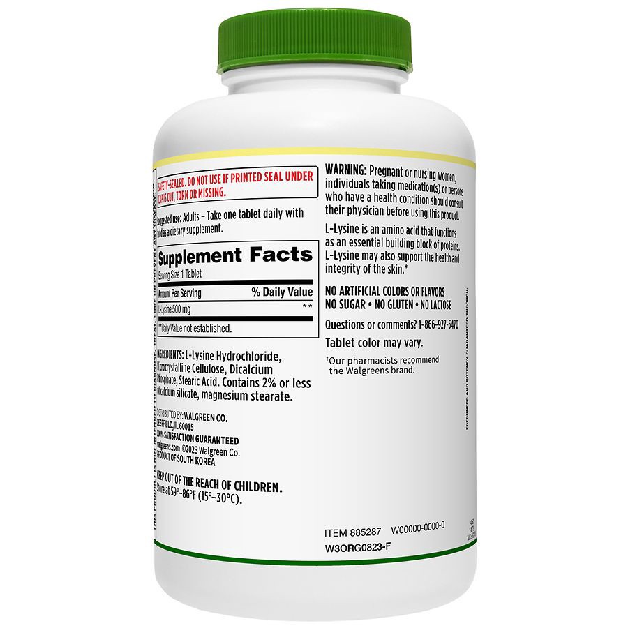 slide 4 of 4, Walgreens L-Lysine 500mg, 300 ct