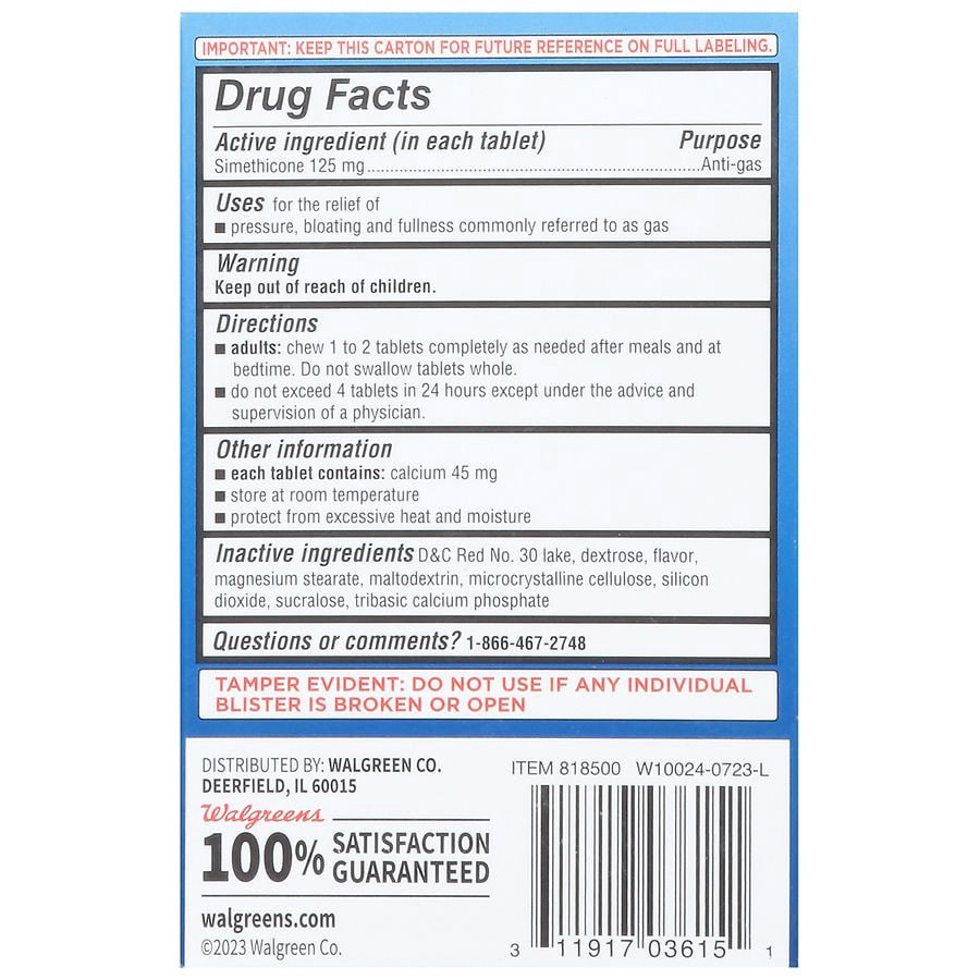 slide 2 of 3, Walgreens Extra Strength Gas Relief Chewable Tablets, 9 ct