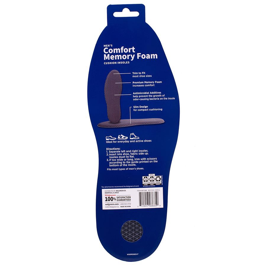slide 2 of 2, Walgreens Men's Comfort Memory Foam Cushion Insoles, 1 pair