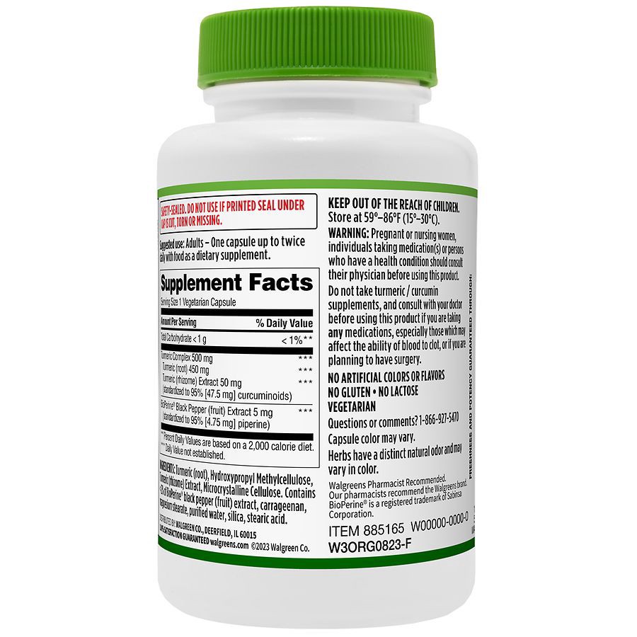 slide 3 of 4, Walgreens Enhanced Absorption Turmeric Complex 500mg + 5mg BioPerine, 60 ct