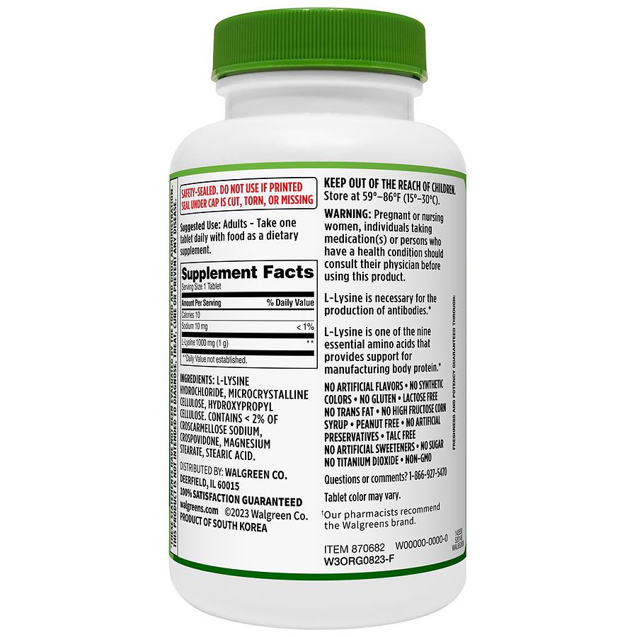 slide 3 of 4, Walgreens L-Lysine 1000mg, 100 ct