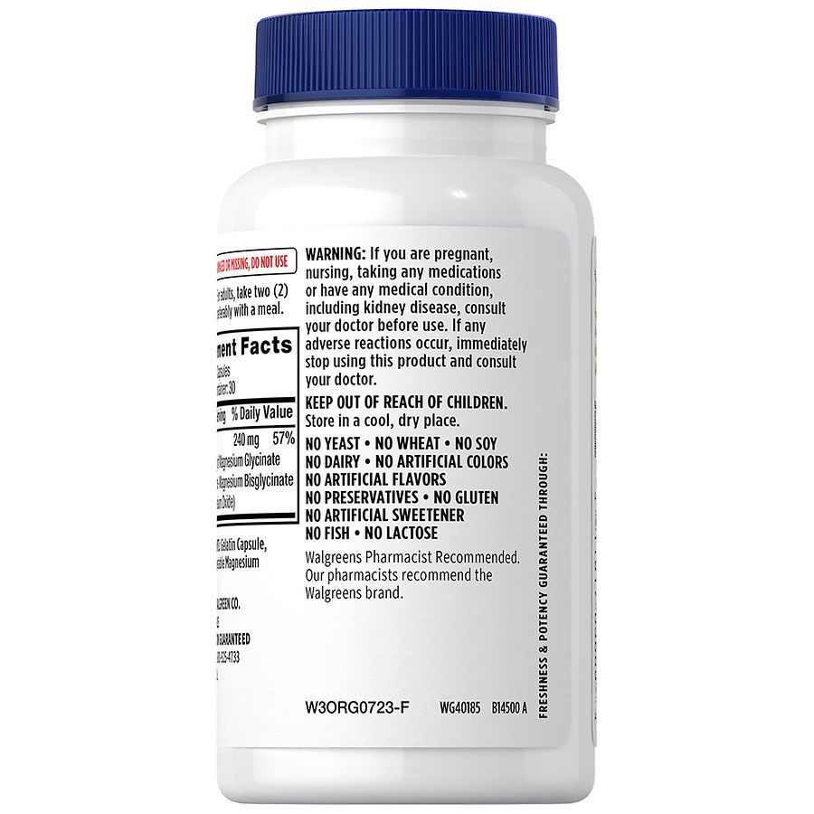 slide 4 of 4, Walgreens Free & Pure Magnesium Glycinate 1330 mg Capsules, 120 ct