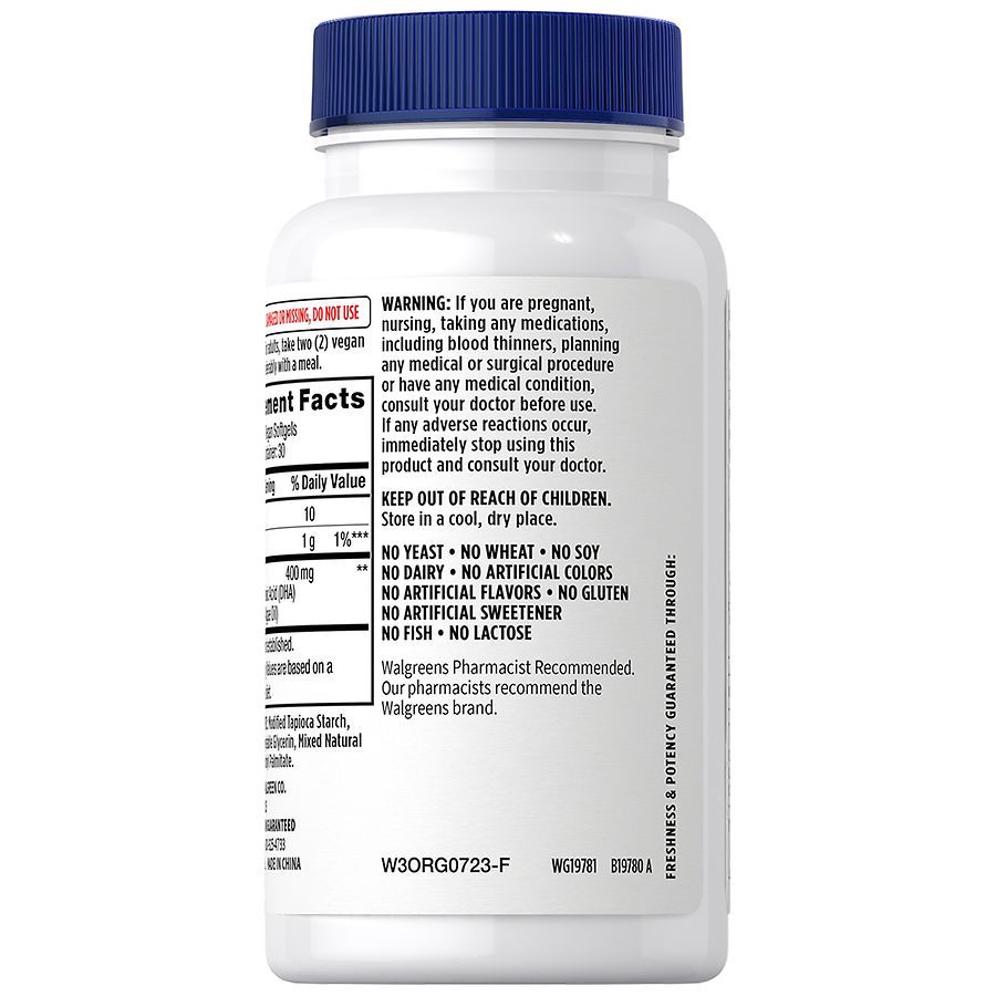 slide 2 of 4, Walgreens Free & Pure Vegan Omega Algae Oil with DHA Softgels, 60 ct