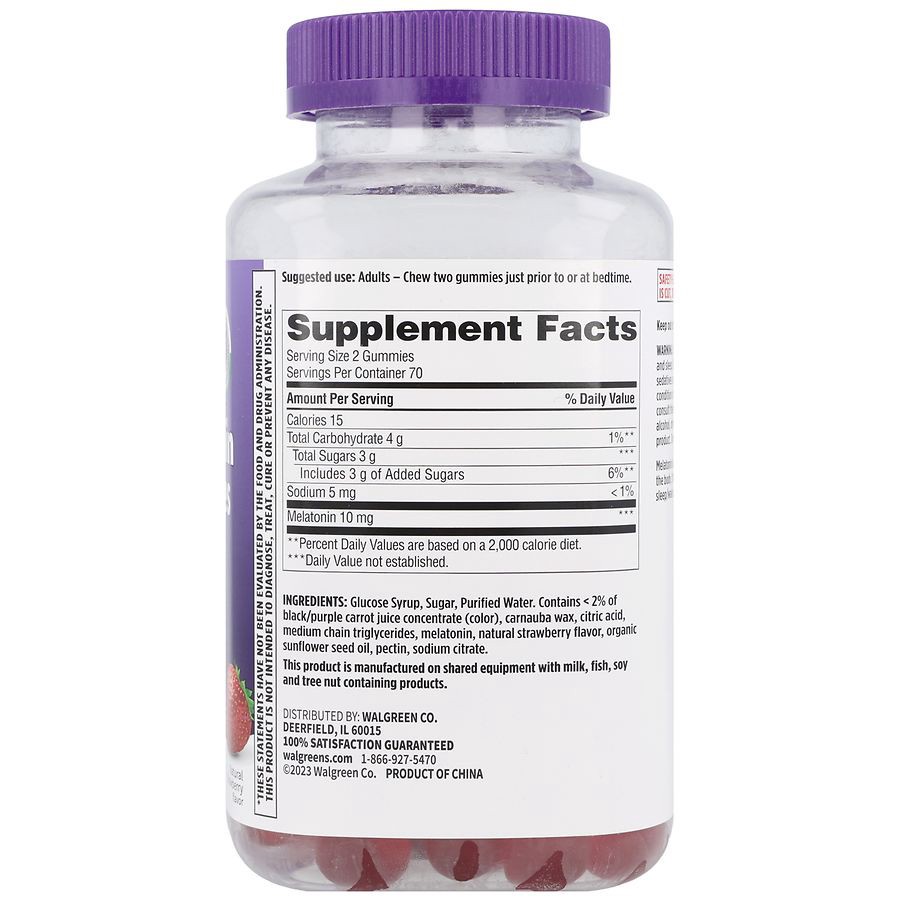 slide 4 of 5, Walgreens Melatonin 10 mg Gummies Natural Strawberry, 140 ct
