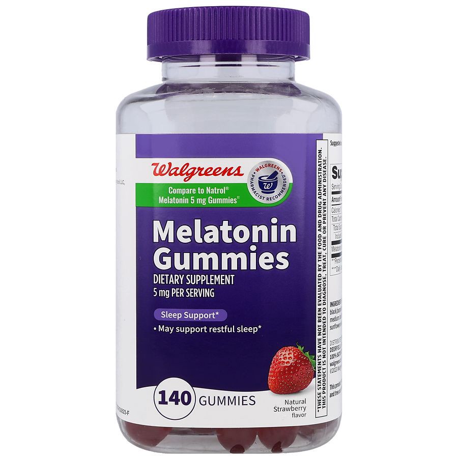 slide 4 of 5, Walgreens Melatonin 5 mg Gummies Natural Strawberry, 140 ct